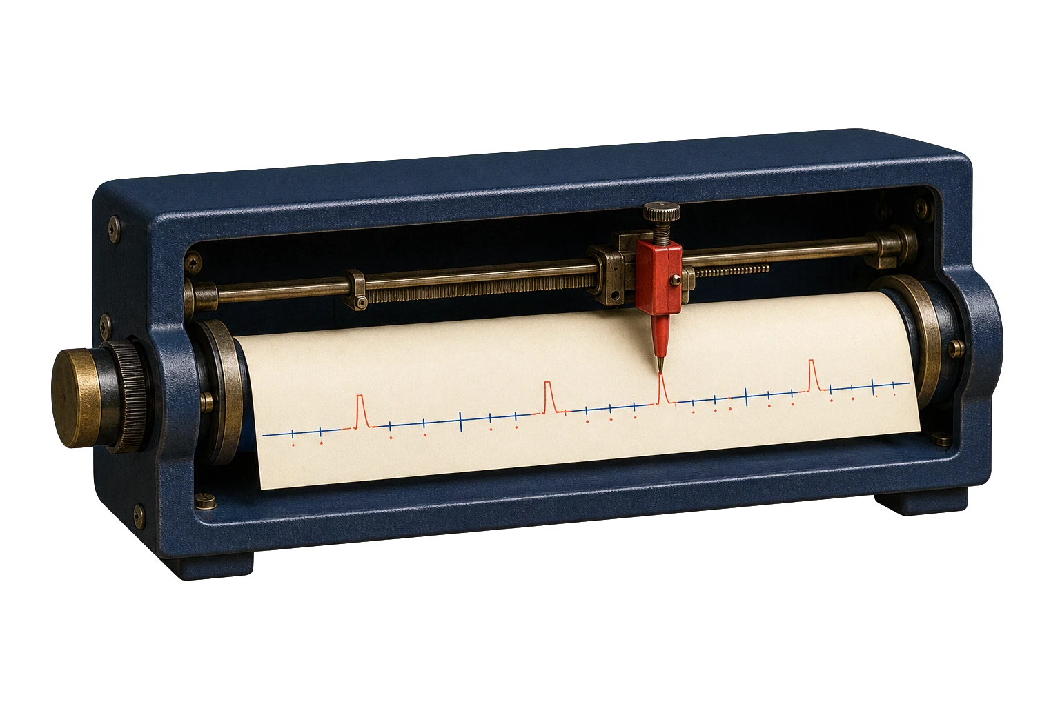An analog chart recorder tracing activity over time on a paper strip
