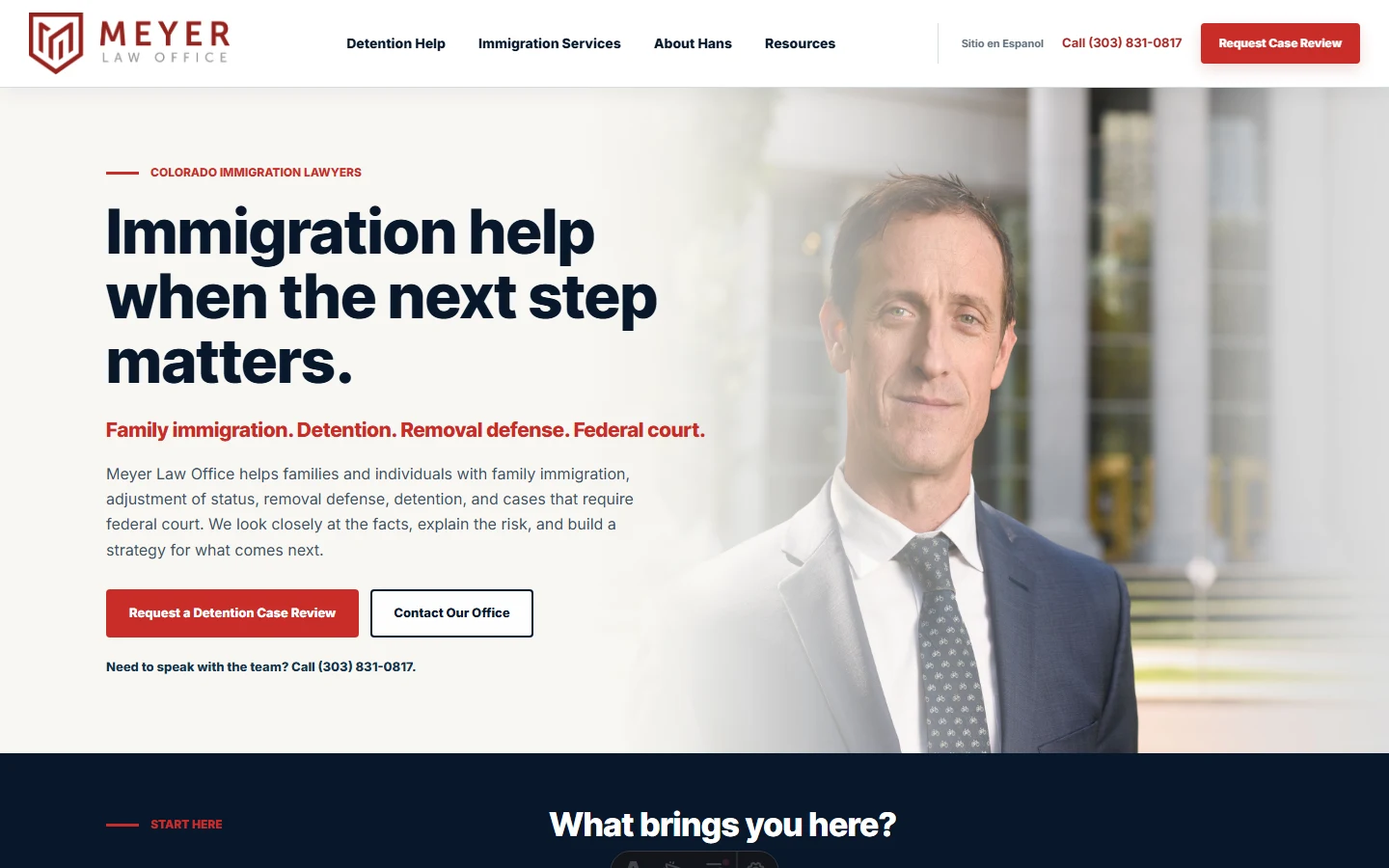 Meyer Law Office website designed around immigration and detention matters